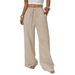 Women's Textured Straight Leg Pants – Elastic Waist Comfort (S-XXL, Apricot/Light Blue/Navy/Black)_ecoleips.com