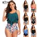 Aria Basics Europea Ad America Cross-Border Trade New High-Waisted Swimsuit Amazo Ruffled Coservative Two-Piece Bikii For_ecoleips.com