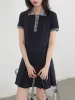 CHIC VEN Women Dresses A Line Loose Casual Contrast Polo Short Sleeved Girl Dress Pleats Female Sports Coat Spring Summer 2025_ecoleips.com