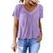Women's T-Shirt Casual Pleated Solid Color V-Neck Short Sleeve T-Shirt For Women_ecoleips.com