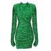 Women's Clothing New Hot Style Green Sequined Sleeves Small High Collar Dress Fashionable Party Performance Dress_ecoleips.com
