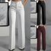 Elegant High-Waisted Straight-Leg Trousers For Women - Office Chic Wide-Leg Dress Pants In White, Black & Wine Red_ecoleips.com