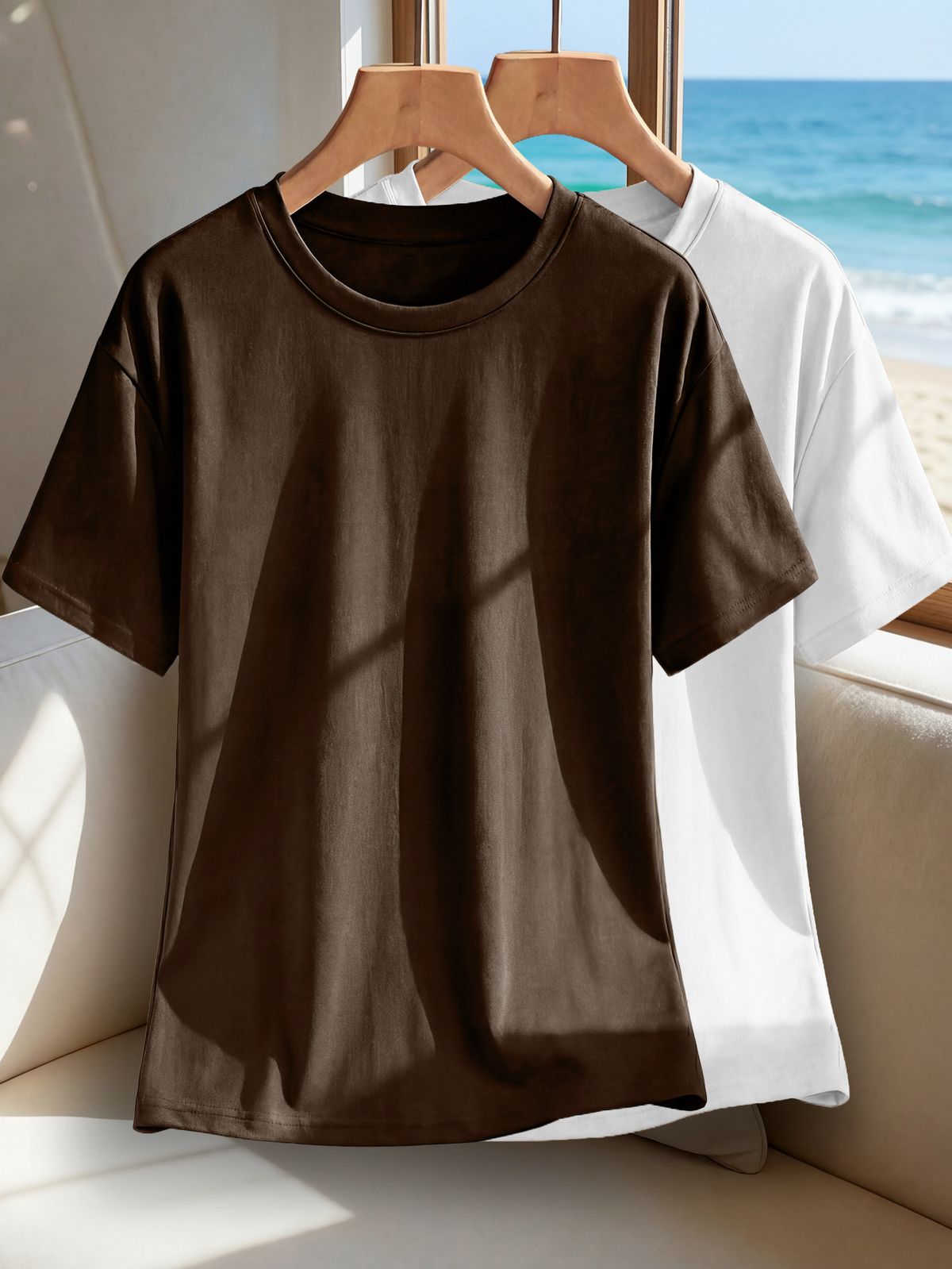 Women's Clothing Women's Casual Round Neck Short Sleeve T-Shirt Style Plain Sports Top Solid Color Loose Two Piece Set_ecoleips.com