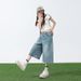 American Style High Waisted Loose Straight Wide Leg Pants, Cool Seven Quarter Jeans, Children's Light Blue, Black Gray,_ecoleips.com
