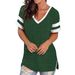 2024 Europe And The United States Spring And Summer New Women's Base Shirt Solid Color V-neck Splicing Short Sleeve Loose T-shir_ecoleips.com