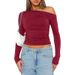 Autumn Women's Slanted Shoulder Long-Sleeved T-Shirt Base Shirt Slim Pullover One-Shoulder Top_ecoleips.com