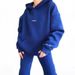 Women's Clothing Fleece Hoodie & Jogger Set - Long Sleeve Thickened Sweatshirt & Pants Outfit, Casual Letter Print Two-Piece (Black, Dark Gray, Blue)_ecoleips.com