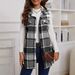 Women's Checkered Vest Coat - Oversized Plaid Open Front Blazer For Fall & Winter (Black/White, Red, Pink, Green)_ecoleips.com