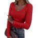 Cross-Border New European And American Hot-Selling Ribbed Slim-Fit Long-Sleeve Sexy V-Neck Casual Women's T-Shirt_ecoleips.com