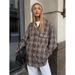 Vintage Maradon Brown Checkered Shirt With Designated Loose-Fitting Long Sleeve For Women's Wholesale Tops_ecoleips.com
