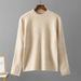 Women's Japanese Korean Style Semi High Neck Knitted Sweater round Neck Long Sleeve Solid Color Base Layer Shirt Loose Fit for Autumn Winter_ecoleips.com