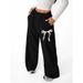 Women's High Waist Wide Leg Pants With Adjustable Drawstring, Pockets & Bow Print - Comfortable Casual Palazzo Trousers_ecoleips.com