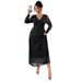 Women's Clothing Plus Size Clothes Luxury Jacquard Long Sleeve Dress – Elegant V-Neck Tie-Waist Gown With Mesh Detailing_ecoleips.com