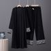 Women's Knitted Three Piece Set Temperament Lazy Style Cross Border European Station Sweater Cardigan Vest with Wide Leg Pants for Autumn Winter_ecoleips.com