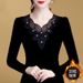 Velvet And Thickened Long Johns For Women, Black Mesh Base Layer, Lace For Women, Fashionable, Slimming And Elegant Top_ecoleips.com