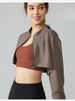 K New American Style Collared Half Cut Sweatshirt With Exposed Navel, Women's Zipper Small Cardigan Short Jacket, Tennis Long Sleeved Sports Top_ecoleips.com