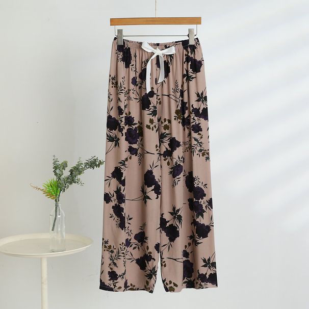 Women's Wide Leg Home Pant Vintage Printed Sleepwear Pajama Pants For Women Cotton Rayon Spring Summer Pijama Trousers Female_ecoleips.com
