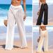 Women's Sexy See Through Knitted Hollow Out Drawstring Beach Pants Loose Long Casual Fashion_ecoleips.com