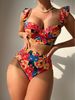 Fashionable Women's Strapless Two Piece Polyester Swimsuit European American Print Sexy Bikini New_ecoleips.com