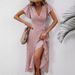 Women's Floral V Neck Cardigan Independent Station Small Tie Short Sleeve Bohemian Swing Holiday Dress_ecoleips.com