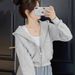 Short Hooded Sweatshirt Jacket For Women 2025 New Women's Early Autumn Zipper Cardigan Petite Top_ecoleips.com