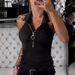 Aria Basics Aria Basics 2024 European And American New Spring Summer Solid Color Ribbed Collar Zipper Vest Fashion Casual T-Shirt Women's_ecoleips.com
