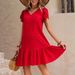 2026 V-Neck Solid Color Loose Dress, Casual Short-Sleeved Dress_ecoleips.com