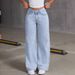Women's Clothing Embroidered Jeans Sweet And Spicy Style High Waist Straight Pants Loose Trousers_ecoleips.com