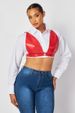 Verve 31587 Nazada Women's Spring New Long Sleeve Crop Top PU Wrapped Chest Personality Ultra Short Shirt_ecoleips.com