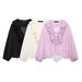 Women's Layered Detail V-Neck Blouse - Sweet & Stylish Polyester Top With 3D Embellishments_ecoleips.com