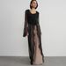 Talenza Ruffled Lace Up Maxi Dress Women's Solid Long Sleeve Lace Cardigan Beach Bikini Cover Up Dress Sexy Party Vacation Robe_ecoleips.com