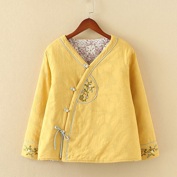 girl Vintage Embroidered Linen Chinese Style Women Winter Loose Tea Dress Integrated Coat Cotton Padded Jacket_ecoleips.com