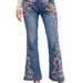 Women's Clothing Jeans Embroidered Slim Fit Washed Bell Bottom Pants _ecoleips.com
