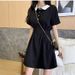 Women's Contrast Collar Polo Dress Summer Short Sleeve Button Front A Line Casual Mini Dress_ecoleips.com