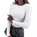 2025 Autumn New Product Fashion Women's Long Sleeve Elastic Round Neck Ribbed Slimming T-shirt Top_ecoleips.com