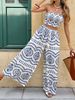 Bohemian Two Piece Set Floral Print Strapless Wide Leg Pants Casual Fashionable European And American Style Resort Wear for Women_ecoleips.com