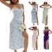 Aria Basics Aria Basics Cross-border Summer New Floral Print Slit Long Dress, European American Camisole Nightgown, Casual And Relaxed Style_ecoleips.com