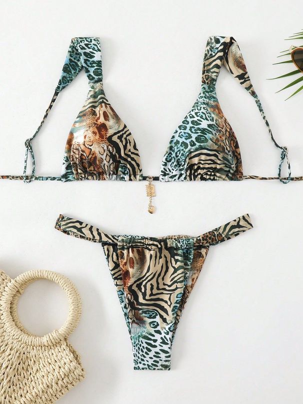 Women's Clothing New Printed Lace Up Swimsuit Ladies Three Point Sexy Beach Bikini Hot Spring Swimsuit_ecoleips.com