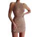 Women's Clothing New Fashion Halter Neck Sexy Crystal Tassel Hip Sequin Dress Mid Waist Evening Dress_ecoleips.com