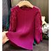 Women's Clothing Women's Stylish Long Sleeve T-Shirt Mesh Panel Design Beaded Dragon Scale Pleats Casual Wear Autumn Style_ecoleips.com