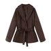 Women's Retro Lapel Suede Trench Coat – Belted Waist, Classic European Style, Elegant Outerwear For Fall & Winter_ecoleips.com