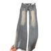 Aria Basics Vintage Washed Light-Colored Flared Jeans For Women, New Spring And Autumn Style, Lace Patchwork, Low Waist, Loose Fit,_ecoleips.com
