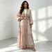 New Modest Abaya Muslim Women Fashion Elegant Net Color Beaded Muslim Chiffon Cardigan Robe_ecoleips.com