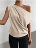 Women's Clothing Spring Solid Color Satin Silk Irregular Oblique Shoulder One Shoulder Pullover Sleeveless Shirt Female_ecoleips.com