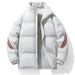 Women's Clothing Striped Winter Jacket With Stand Collar, Thickened Polyester Padded Coat For Cold Weather, Unisex Casual Outerwear (Black/White)_ecoleips.com