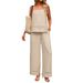Women's Lace Trim Camisole And Pocket Wide Leg Pants Set Casual Summer Outfit Black Beige Sky Blue Sizes S XXL_ecoleips.com