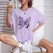 Women's Casual round Neck T-Shirt Purple Short Sleeve Loose Print Sporty Simple Top_ecoleips.com
