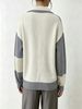 Gray White Patchwork Lapel Knit Cardigan Women Loose Long Sleeve Button Front Sweater_ecoleips.com