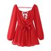 Elegant V-Neck Off-Shoulder Ruffle Dress With Tie Sleeves - Flowy Summer Midi Dress For Women Flattering V-Neck Off-Shoulder Design_ecoleips.com