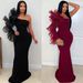 Elegant Floral Lace Sleeve Bodycon Dress For Women - Slim Fit Long Fish Tail Evening Gown With Slash Neckline - Black & Wine Red_ecoleips.com